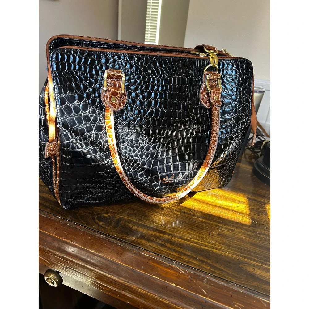 Samantha Brown Black Croc Embossed Travel/LapTop Bag Gold Hardware Laptop Bag